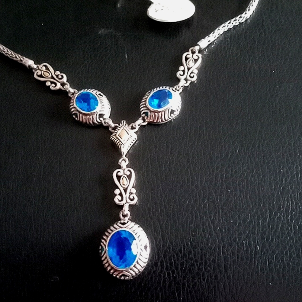 BALI LEGACY STERLING SILVER AND 18k GOLD CARIBBEAN BLUE QUARTZ Y-NECKLACE